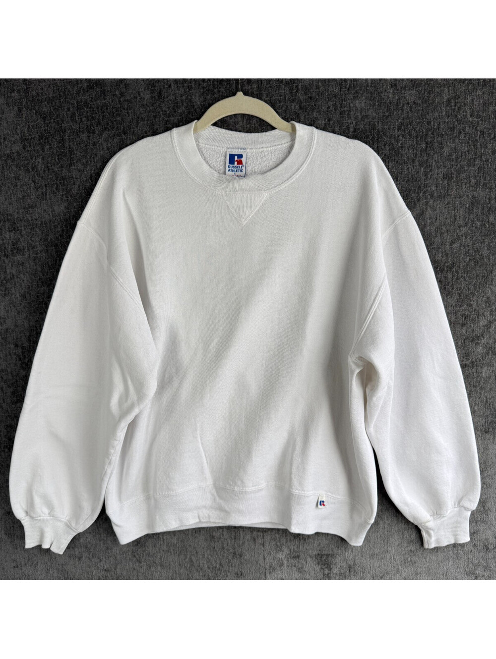 Vintage 90s Russell Athletic Sweatshirt Mens Large White Blank Crewneck USA Made